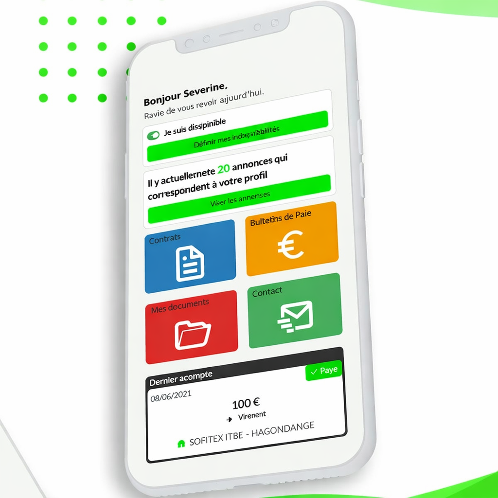 Application mobile mySofitex avec tableau de bord intérimaire
